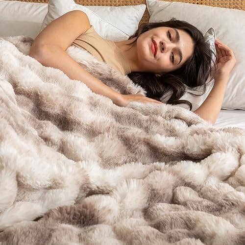 COOVA Soft Bubble Faux Fur Throw Blanket, 50"x60", Tie-dye Brown | Fluffy, Cozy, Fuzzy, Plush, Thick, Warm, fall, Faux Rabbit Fur Throw Blanket for Couch, Bed, Sofa, Chair, Gift, Home Decor thumbnail 7