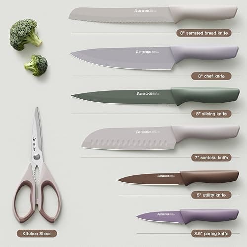 Astercook Knife Set, 13 Pieces Kitchen Knives Set with Healthy Anti-Rust Coating, Dishwasher Safe, Stainless Steel Chef Knife Sets with 6 Blade Guards, Perfect Holiday Gifts for Kitchen Morandi thumbnail 6