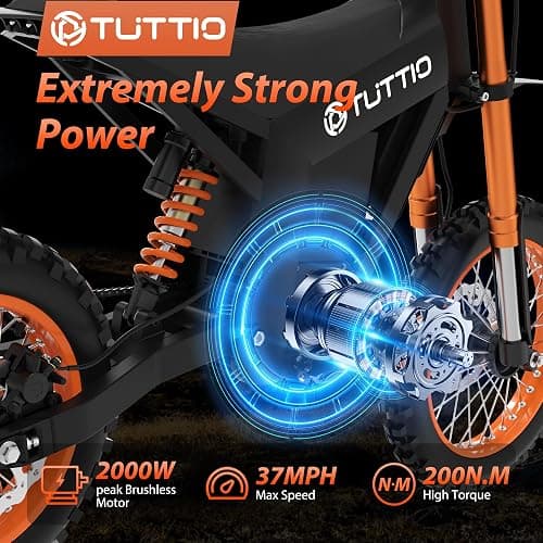 Tuttio Soleil01 Electric-Dirt-Bike for Teens Adults, 14"/12" Fat Tire 2000W Electric-Motorcycle with 48V 21AH Battery Ebike 37MPH Hydraulic Brakes Mountain Off-Road EBike Fit Age 13+ thumbnail 2
