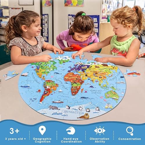 DIGOBAY World Map Jigsaw Puzzle for Kids 4-8, 70 Piece Large Round Floor Puzzles for Kids Ages Toddler Puzzle Globe Geography Games Educational Toys Birthday for Children thumbnail 2