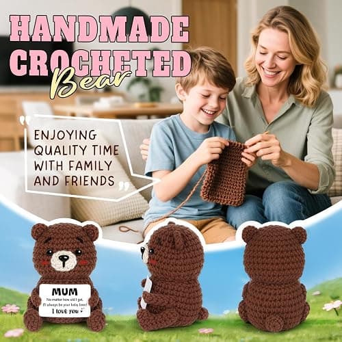 CheriGift Mum Gifts, Birthday Gifts for Mum, Handmade Crochet Bear Desk Decor, Cute Emotional Support Present for Mummy Mama Step Mother on Mothers Day, Birthday (6 X 5 X 9.5cm) thumbnail 6