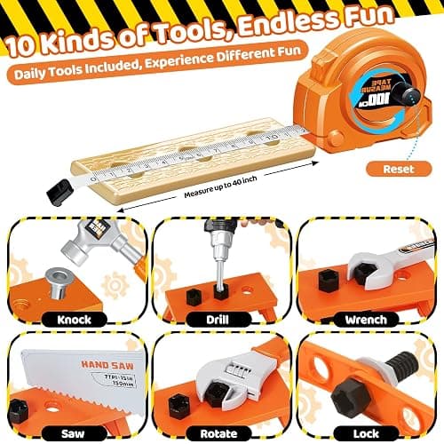 Kids Tool Set 46 PCS, Christmas Birthday Gifts for Kids Ages 3,4,5,6,7,8, Toddler Tool Set with Portable Tool Box & Electronic Toy Drill, Construction Toys Tools for Toddlers, Tool Kits for Boys Girls thumbnail 6