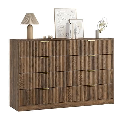 Sscaktu 8 Drawer Dresser for Bedroom, Modern Fluted Double Dresser, 55" Wide Chest of Dressers, Mid Century Wooden Beside Table for Closet, Living Room and Entryway, Natural thumbnail 9