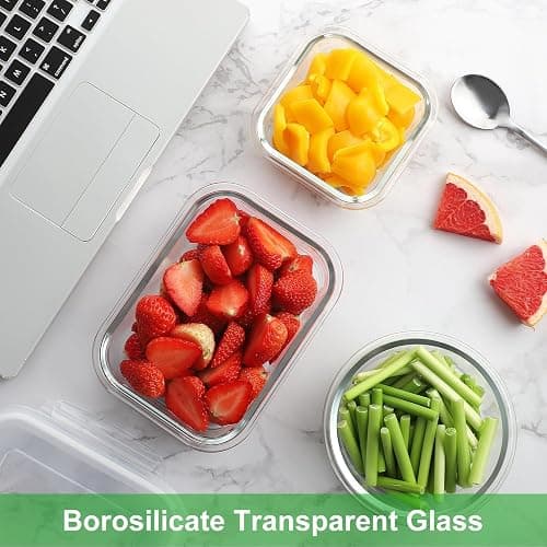 HOMBERKING 18 Piece Glass Food Storage Containers with Lids, Glass Meal Prep Containers, Airtight Lunch Bento Boxes, BPA-Free & Leak Proof, Oven, Freezer and Dishwasher Safe (9 lids & 9 Containers) thumbnail 2