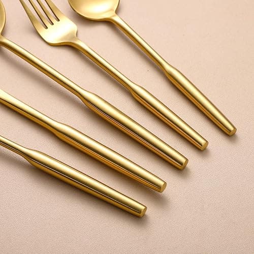 Matte Gold Silverware Set for 4,Zerophilo 20 Piece Forks and Spoons 18/10 Stainless Steel Titanium Plated Cutlery Set Metal Flatware Set, Dishwasher Safe (gold 20 pieces) - gold 20 pieces thumbnail 8