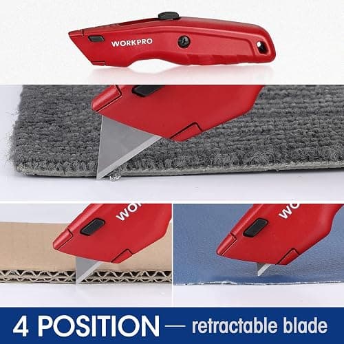 WORKPRO Premium Utility Knife, Retractable All Metal Heavy Duty Box Cutter, Quick Change Blade Razor Knife, with 10 Extra Blades thumbnail 5