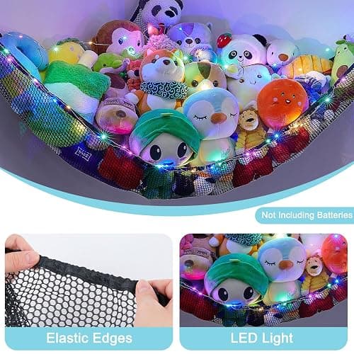 Unicorn Castle Stuffed Animals Net or Hammock Kids Toy Storage Organizer with LED Light Hanging Corner Stuffed Animals Holder Kids Girls Room Decor,Black,Large (Pack of 1) thumbnail 6
