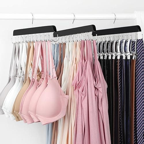 TOPIA HANGER Bra Hanger for Closet, 2 Pack Tank Top Hangers 40 Hooks Capacity Foldable Wood Space Saving Hangers Closet Organizer for Tank Top, Bra, Scarf, Belt, Tie etc - CT46B-2 - 2 Pack