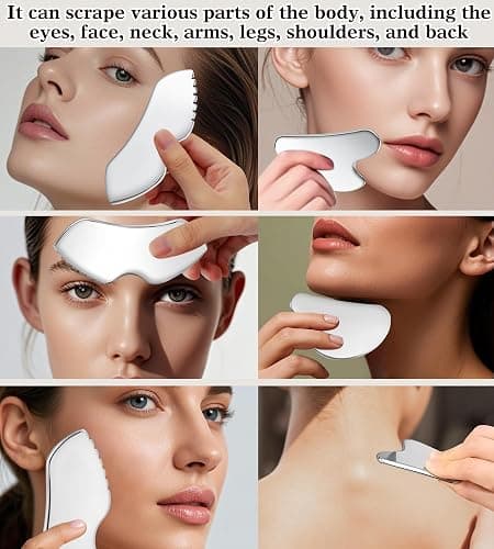 Gua Sha Facial Tools, 3 in 1 Stainless Steel Metal Guasha & Eye Cream Applicator Facial Sculpting Tool Set Eye Massager Lymphatic Drainage for Face Neck (Gift Box Set)(Boxed 2, Count, 3) thumbnail 4