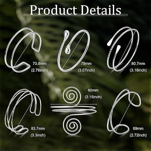 Vegolita 6Pcs Boho Coil Arm Cuff Bangle Set - Adjustable Minimalist Open Arm Cuff Armlet Armband thumbnail 2