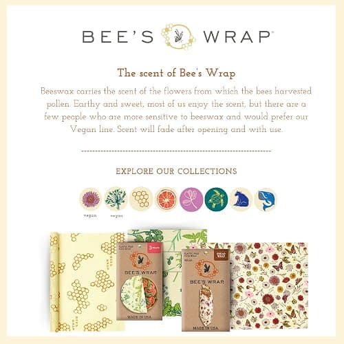 Bee's Wrap Beeswax Food Wraps, 3 Pack Assorted - Botanical | Organic Beeswax Wraps - Small, Medium & Large - Plastic Free - Reusable Food Storage - Cheese & Produce - Made in USA thumbnail 8