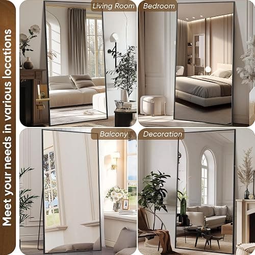 Antok Full Length Mirror, 76"x34" Floor Mirror with Stand, Hanging Mounted Mirrors for Bedroom, Living Room, Cloakroom, Dining Room, Black, Rect thumbnail 6