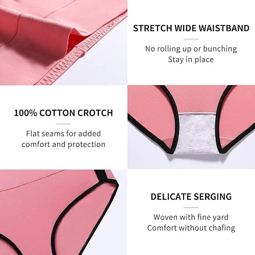 CAILECOTTON Women's Underwear Cotton High Waisted Hipster Panties Soft Stretch Breathable Everyday Brief 5 Pack thumbnail 4