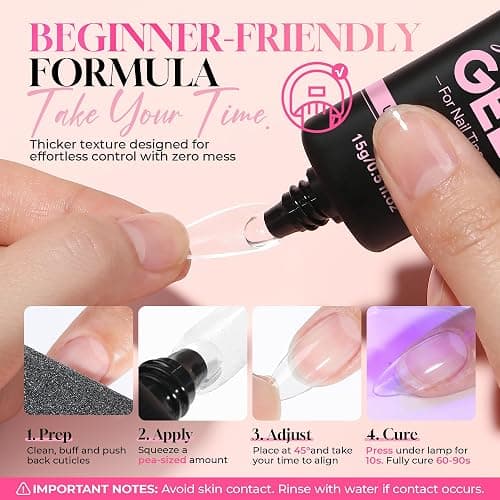 Luckyfairy Gel Nail Glue for Nail Tips, Soft Solid Nail Glue, Cured Needed, 15ml Soak Off Adhesive Bonding for Clear Acrylic Nails Fake Nails Extension, Not for Press-on thumbnail 5