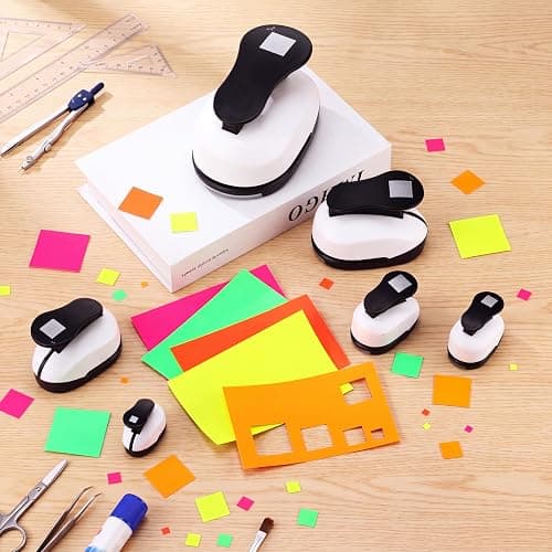 CHENGU 6 Pcs Square Punch Set 3in/2in/1.5in/1in/0.6in/0.3in Scrapbook Hole Punchers Crafting with 10 Sticker Paper Square Cutter Scrapbook for Office Supplies DIY Albums Photos(Multicolor) thumbnail 7