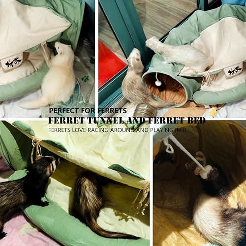 KUCDBUN Cat Tunnel Bed, 2-in-1 Collapsible Cat Tunnel Tubes Toys with Removable Mat for Pet Cats Kittens Puppies Rabbits Bunnies Ferrets (Matcha) thumbnail 6