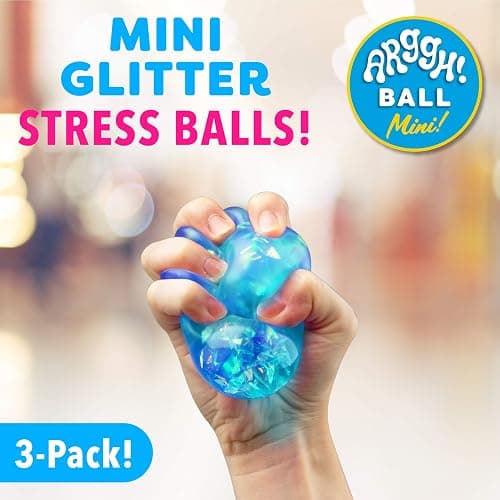 Power Your Fun Arggh Glitter Mini Stress Balls for Adults and Kids - 3pk Squishy Stress Ball Fidget Toys, Sensory Toys and Stress Relief Mini Squishy Toys Squeeze Ball Toy (Yellow, Pink, Blue) thumbnail 3