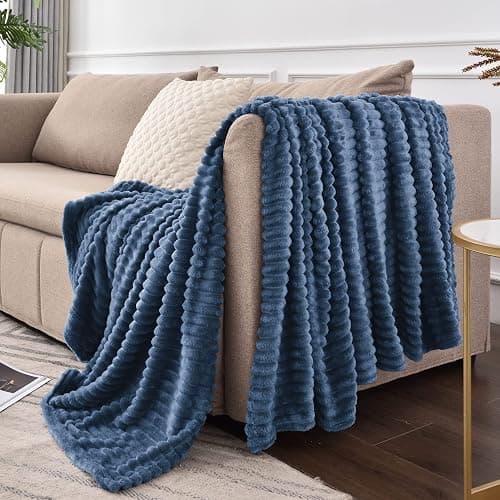 BEDELITE Fleece Throw Blanket for Couch – 3D Ribbed Jacquard Soft and Warm Decorative Fuzzy Blanket – Cozy, Fluffy, Plush Lightweight Navy Blue Throw Blankets for Bed, Sofa, 50x60 inches - Navy - Throw(50"x60") thumbnail 10