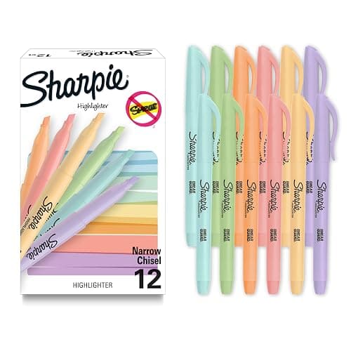 Sharpie Pocket Highlighters, Mild Pastel Colors, Assorted, Chisel Tip, 12 Count - School, Home, and Office Use, Teacher Supplies - Image 1