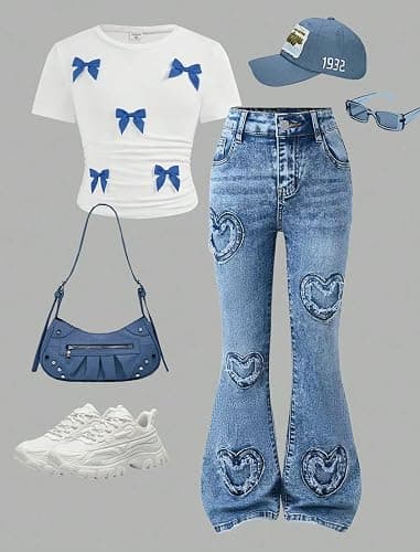 Peakpride Girls Jeans Flare High Elastic Waist Denim Pants Bell Bottom Stretch Cute Y2K Streetwear with Pockets 7-14Y thumbnail 5
