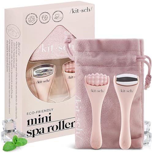 Kitsch Mini Facial Roller & Ice Face Roller Skin Care Tool Set for Women - Face Massager for Puffy Eyes, Cold Therapy, Lymphatic Drainage Massager, Self Care Gifts for Women & Men - Blush - Image 1