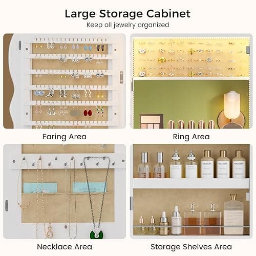 Lvifur RGB Lighted Mirror Jewelry Cabinet,LED Wavy Wide Mirror with Storage, Wall or Door Mounted Jewelry Organizer with Interior Mirror,Lockable Jewelry armoire,Gift Ideal thumbnail 8