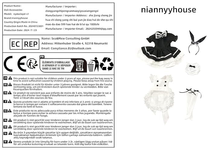 niannyyhouse 1/3 1/4 1/6 BJD Dolls Clothes Dress Apron Headdress Underpants Socks Bunny Maid Suit Ball Jointed Dolls Accessories Dress Up Gift (1/4BJD) thumbnail 7
