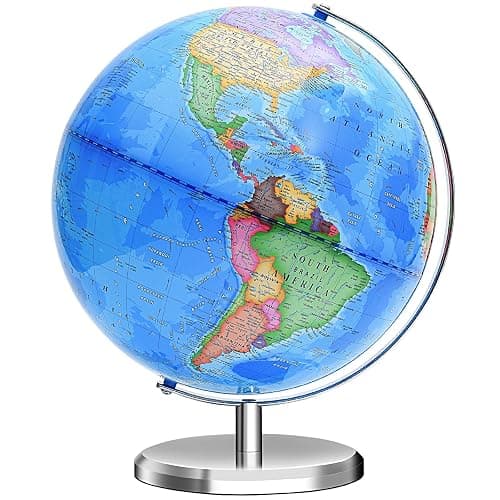 World Globe for Children and Adults, 12 inch Educational Spinning Earth Map with Stand, Self-Assembled Interactive World Globes for Kids Learning, Classroom, Students Desk, Room and Office Decor - Image 1