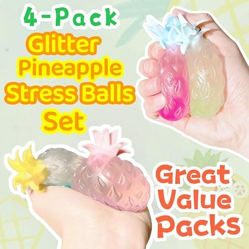 Pineapple Stress Balls for Kids and Adults Squishy Glitter Fruit Fidget Toys, (4pack) Sensory Stress Relief Toy Stretch Squeeze Ball, Stress Anxiety Relief Fidget Squishy Ball for ADHD Autism thumbnail 2