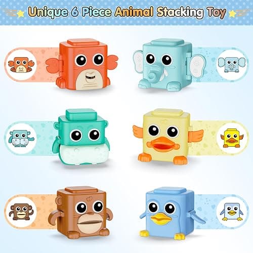 BASUN Stacking Toys Set for Toddlers 18+ Months, 6 in 1 Infant Sensory Toys with Changing Expressions, Pressable Animal Stacking Blocks, Christmas Birthday Gifts for 1 2 3 4 Years Old Baby Boys Girls thumbnail 4