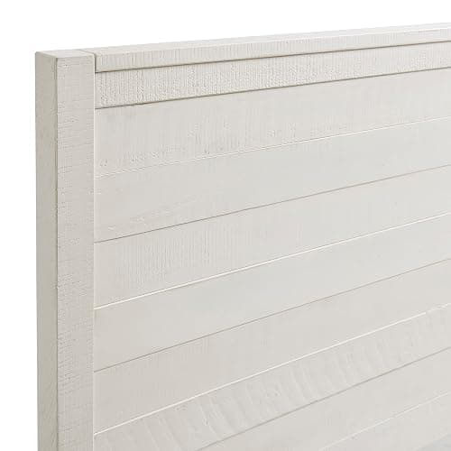 Arden Queen Size Panel Bed Frame – Solid Brazilian Pine Wood with High 50" Headboard, Low 18" Footboard, 8" Underbed Clearance – Rustic Boho Bedroom Style by Alaterre Furniture (Light Driftwood White) thumbnail 10