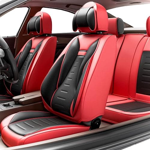 SLARY 5PCS Angel Wings Front and Back Car Seat Covers Auto Interior Accessories with Water Proof Nappa Leather for Cars SUV Pick-up Truck Universal Comfortable and Breathable (Full Set, Martha Red) - Image 1