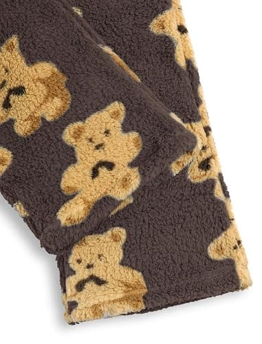 ZAFUL Women's Fuzzy Plush Pajama Pants Drawstring Elastic Waist Wide Leg Teddy Pj Bottoms Lounge Pants thumbnail 6