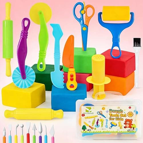 Kleeblatt Dough Tools Set for Kids - 19 Pcs Playdough Kit with 9 Basic Dough Tools, 9 Double-Headed Clay Carving Tools & Cleaning Brush, Safe for Toddlers Ages 2-8, for Clay/Plasticine/Sand thumbnail 9