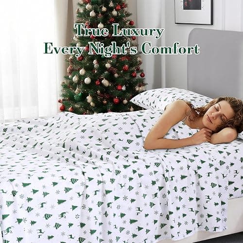 Viviland Christmas Holiday 100% Cotton Sheets Twin Single, Crisp Cooling Percale Deer Pine Tree Sheets, Soft Cozy Snowflake Winter Bedding thumbnail 7