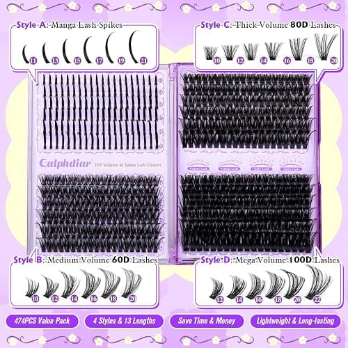 Lash Clusters with Spikes 60D-100D Volume Eyelash Clusters Spiky Individual Lashes Clusters 10-22mm Cluster Eyelash Extensions Wispy Cluster Lashes DIY Mega Lash Extension Manga by calphdiar thumbnail 3