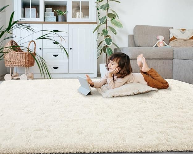 Softlife Area Rug for Bedroom, Fluffy Shag Plush 3x5 Cream Rugs for Living Room Girls, Shaggy Throw Soft Fuzzy Small Kids Carpet for Dorm Bedside Ultra Cozy Non-Slip Indoor Decor thumbnail 5