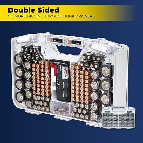 Ontel Battery Daddy Storage & Organizer Case with Tester, Stores & Protects Up to 180 Batteries, Double-Sided, Durable Design with Clear Locking Lid, Secure Latches & Portable Carrying Handle - White thumbnail 4