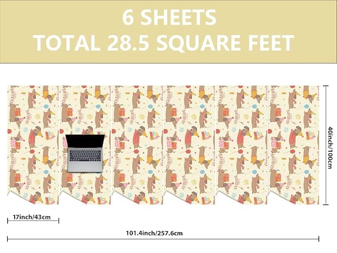 Dtiafu Dog Birthday Wrapping Paper Roll - Dachshund Dog Balloon and Happy Birthday Text Design for Kids Boys Girls Birthday Dogs Lover Party Total 28.5 sq.ft thumbnail 4