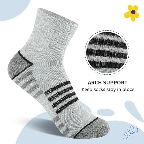 Comfoex Boys Athletic Quarter Socks - Ankle Sports Socks With Cushioned Sole - 6 Pairs, Sizes 4-6, 6-8, 8-10 Years Old thumbnail 4