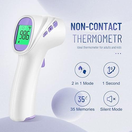 No-Touch Thermometer for Adults and Kids, Digital Thermometer with Fever Alarm, Fast Accurate Results, Easy for All Ages, FSA Eligible (Purple) thumbnail 2