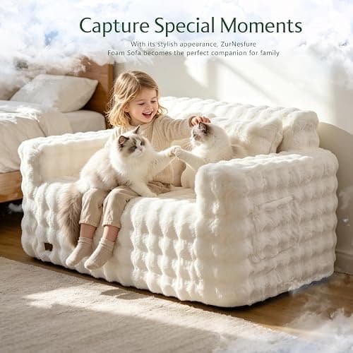 ZurNesfure Sofa Couch Loveseat, Memory Foam Couch with Pillow, Modern Cloud Couch with deep seat and Removable Washable Cover Boneless Sofas for Living Room Bedroom Apartment (White,Loveseat) thumbnail 4