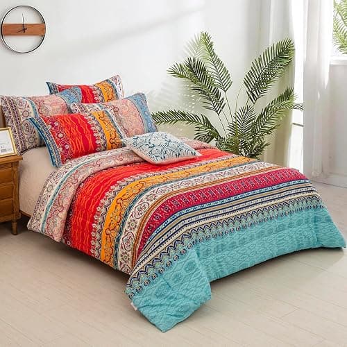 Goodidea Striped Bohemian Comforter Set Queen Size 3 Pieces Boho Hippie Geometric Bedding Set Soft Breathable Reversible Microfiber Boho Comforter with 2 Pillowcases(20"x26") thumbnail 3