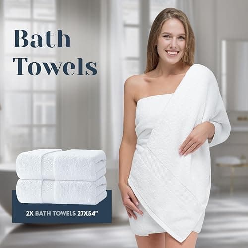 Luxury White Bath Towel Set of 8 Pieces - 100% Turkish Cotton 700 GSM Highly Absorbent Towels for Bathroom, 2 Bath Towels, 2 Hand Towels, 4 Washcloths thumbnail 4
