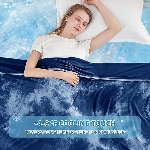 inhand Cooling Blanket Queen Size (90"x90"), Cooling Blankets for Hot Sleepers, Absorbs Heat to Keep Adults Cool for Summer Nights Sweats, Thin Cold Lightweight Blanket for Couch Bed, All Season Use - Navy - Queen-90"x90" thumbnail 3