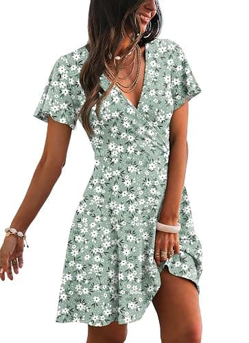 RUMIA Womens Casual Dresses Wrap V Neck Dress A-Line Ruffle Sleeve Summer Sundress Fashion 2026 - Image 1
