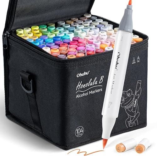 Ohuhu Alcohol Markers Brush Tip- 104-color Double Tipped Alcohol Based Art Marker Set for Artists Adults Coloring Illustration- Honolulu B of Ohuhu Markers- Dual Tip Brush & Fine- Refillable - Image 1