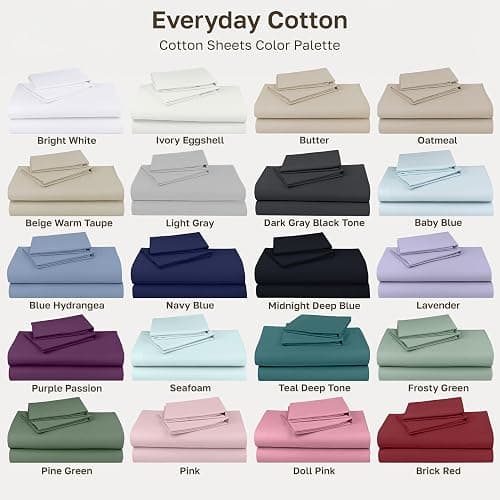 Soft Natural 100% Cotton Sateen Full Size Sheets, 4 Pc Set, Ivory | Backed by Good Housekeeping Seal, Light & Breathable For Hot Sleepers, 14" Deep Pocket, All-Around Elastic, Durable thumbnail 8