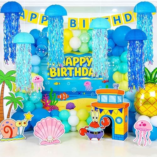 ADLKGG 10" Jellyfish Paper Lanterns Lamps - Gradient Blue Under the Sea Party Decorations for Mermaid Theme Birthday, Beach Baby Shower, Pre-Assembled Classroom & Ocean Decor, 6 PCS thumbnail 4