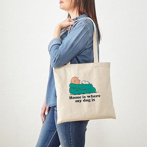 CafePress Snoopy Home Is Where My Dog Is Reusable Beige Canvas Bag | Reusable Natural Beige Canvas Tote Shopping Bag thumbnail 2